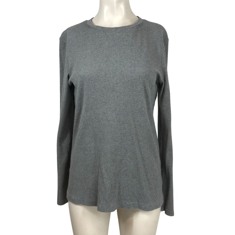 1901 - WOMEN'S LARGE - GRAY RIBBED ROUND NECK COTTON BLEND SWEATER